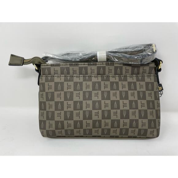 London Fog Addison Tower Signature Print Crossbody Bag Olive Green Purse NWT - Picture 2 of 7